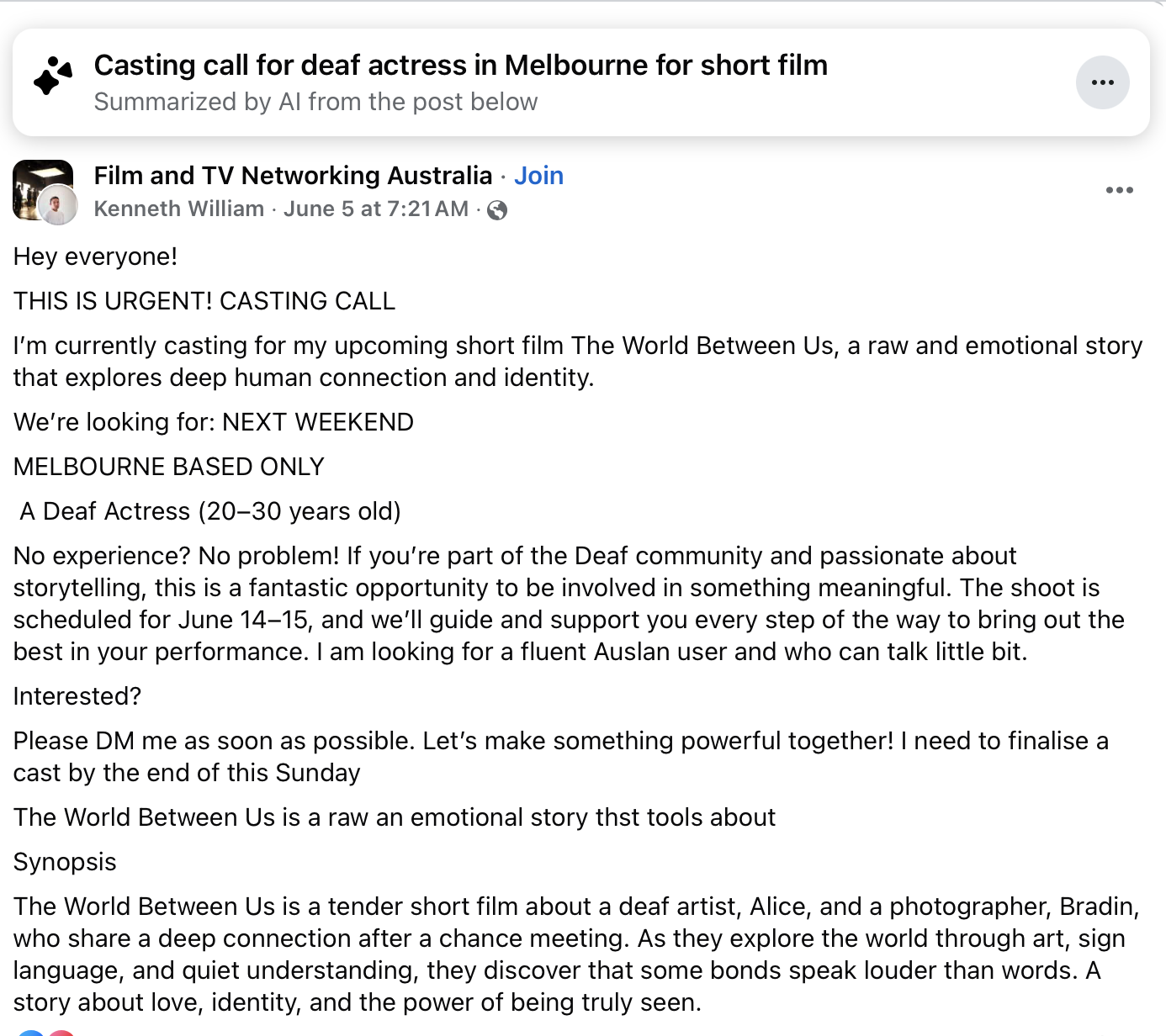 Casting Notice - June 2025 - DEAF MOVIE DATABASE